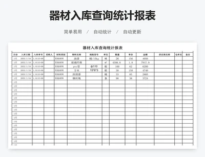 器材入库查询统计报表