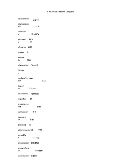 仁爱版八年级英语上册短语汇总精