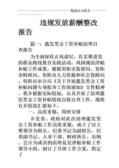 违规发放薪酬整改报告