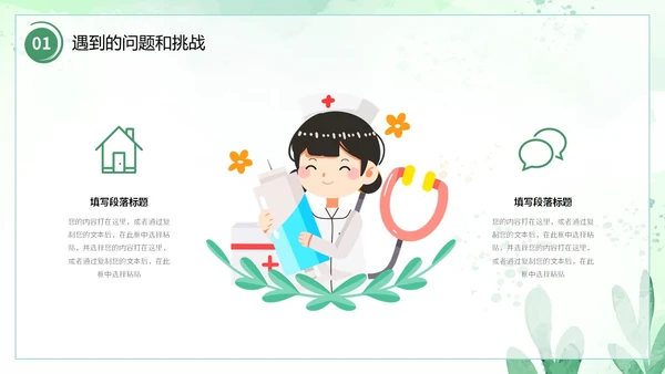 小清新风水彩花卉绿植护士长述职报告PPT