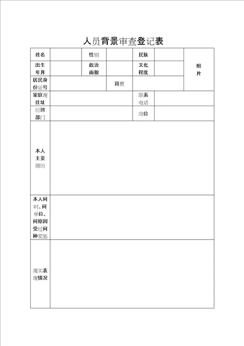 人员背景审查表通用修订稿