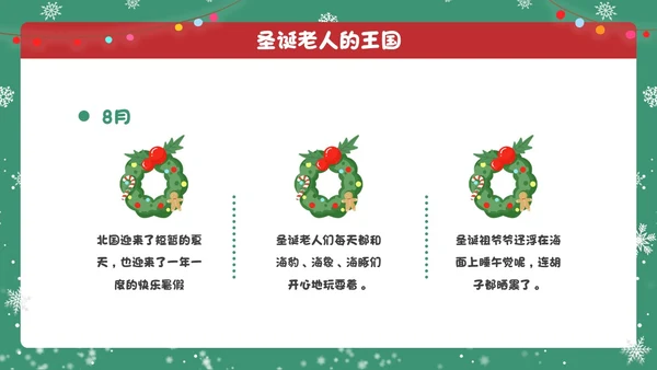 红绿色卡通圣诞节活动圣诞老人的王国学校主题班会课件PPT模板