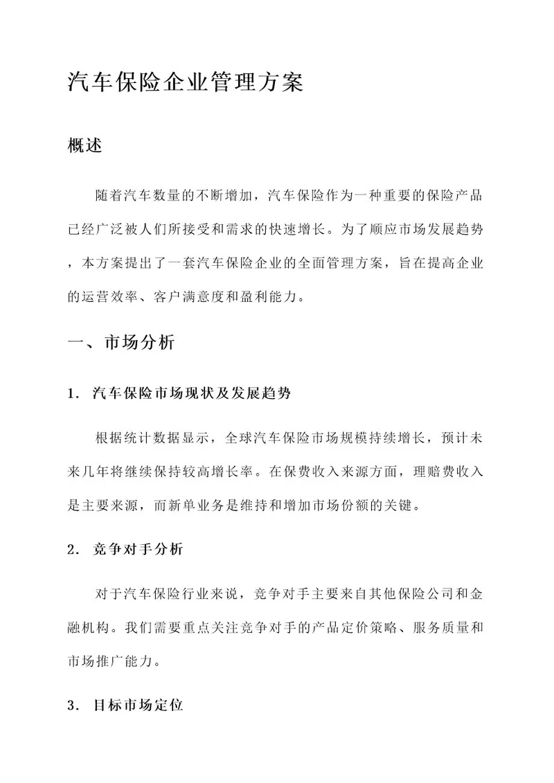 汽车保险企业管理方案