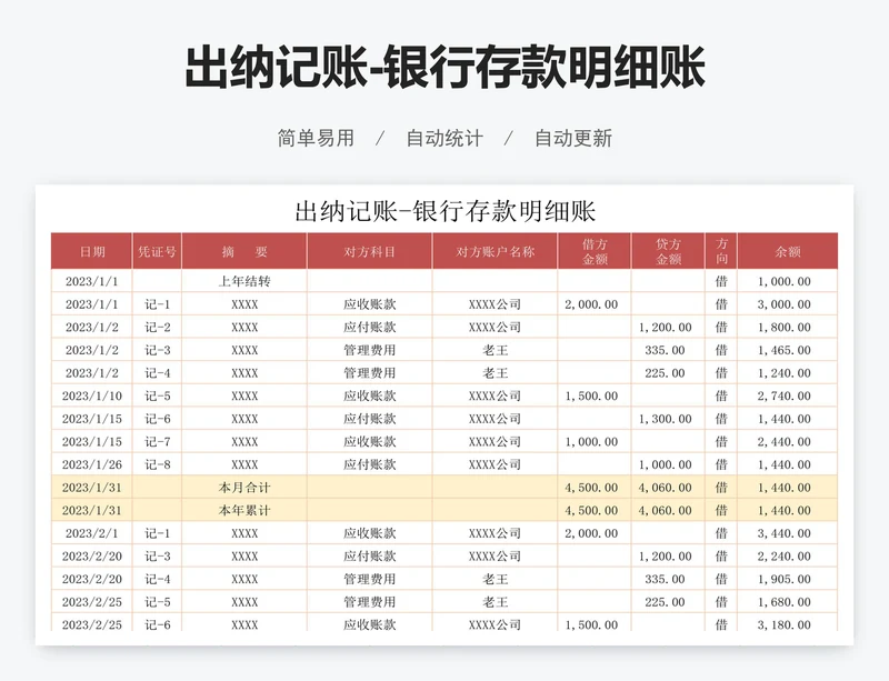 出纳记账-银行存款明细账