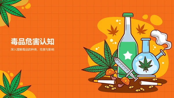 橙色插画风禁毒教育第一课PPT模板