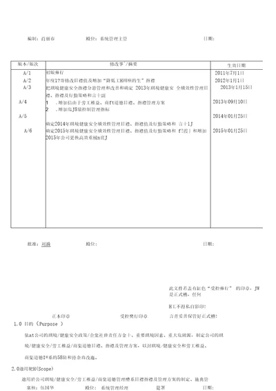 MGEHSWI04001环境、健康安全、企业社会责任目标指标和管理改善方案A5版