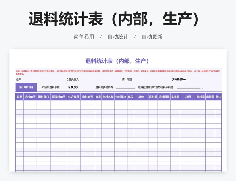 退料统计表（内部，生产）