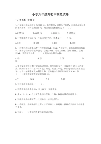 小学六年级升初中模拟试卷含完整答案【典优】.docx