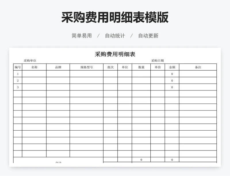 采购费用明细表模版