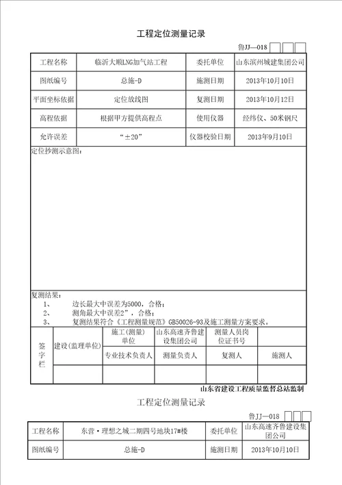 工程定位测量记录汇总