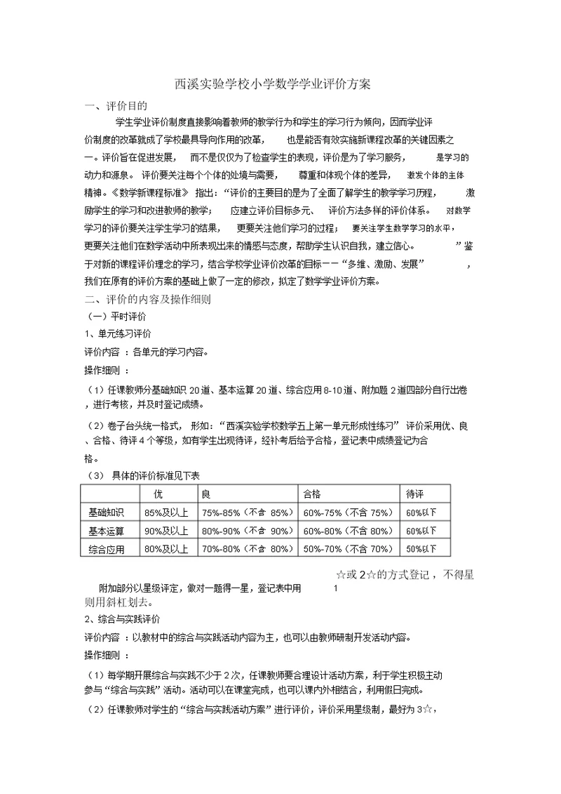 小学数学学业评价方案