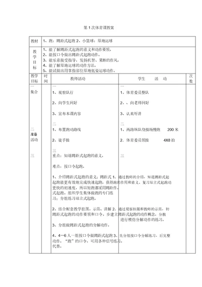 五年级体育教案全集