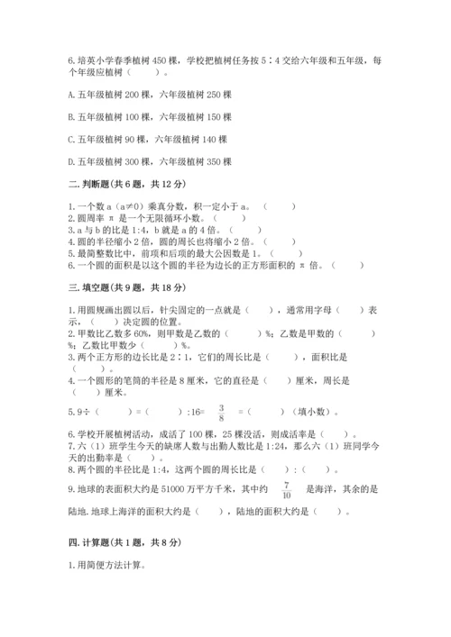 人教版六年级上册数学期末测试卷含完整答案【有一套】.docx