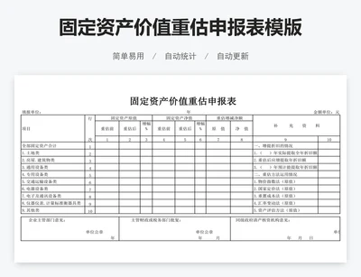 固定资产价值重估申报表模版