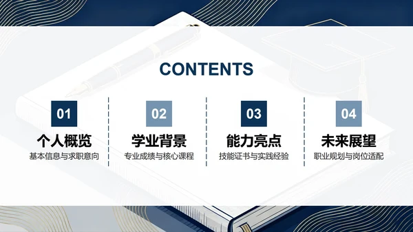 蓝色扁平插画风大学生简历个人简介PPT模板