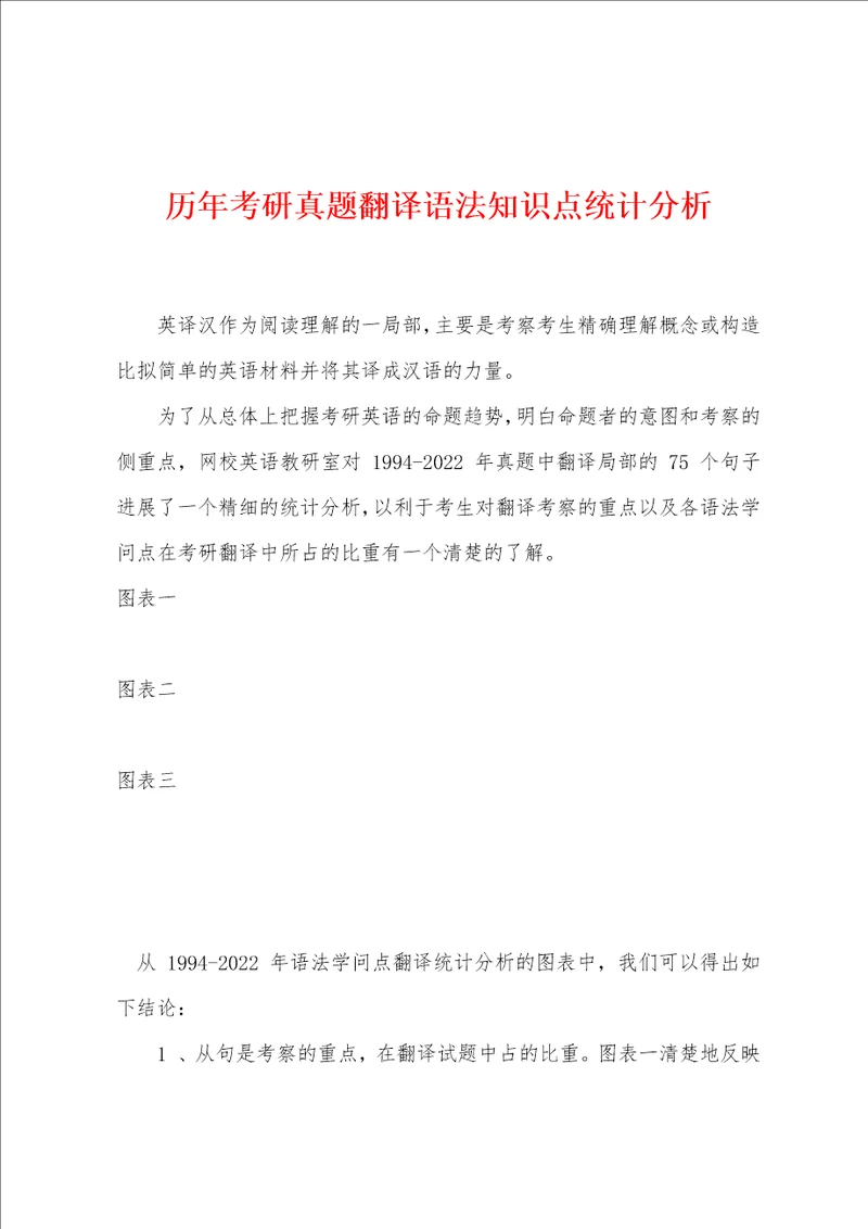 历年考研真题翻译语法知识点统计分析