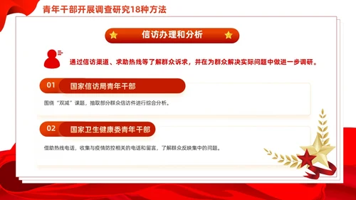 红色简约青年干部开展调查研究18种方法党课PPT党建