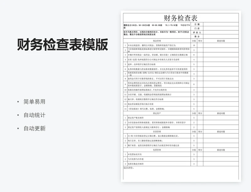 财务检查表模版