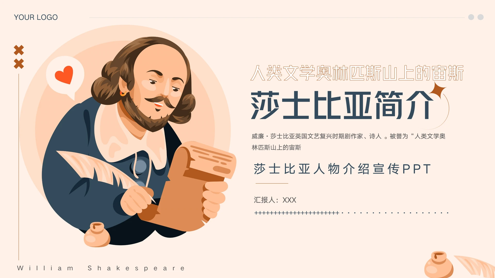 大气莎士比亚人物介绍宣传PPT