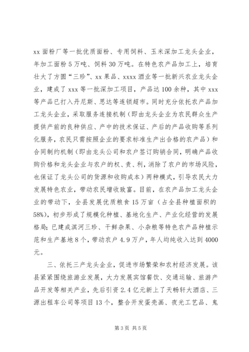 以企带村村企共赢依托龙头企业推动新农村建设经验.docx