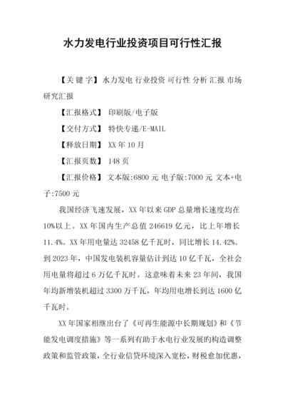 水力发电行业投资项目可行性报告.docx