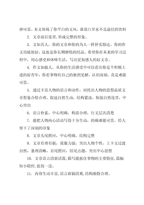 初中教师作文评语