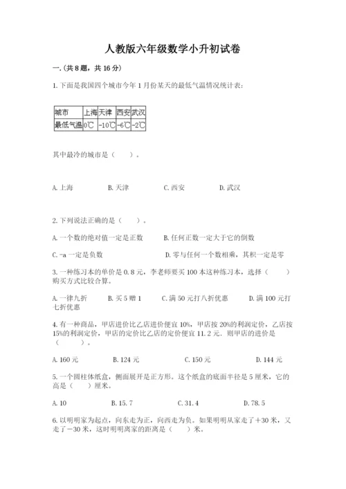 人教版六年级数学小升初试卷及答案（典优）.docx