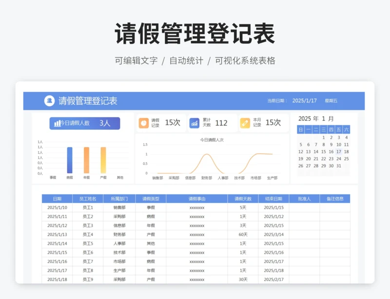 请假管理登记表