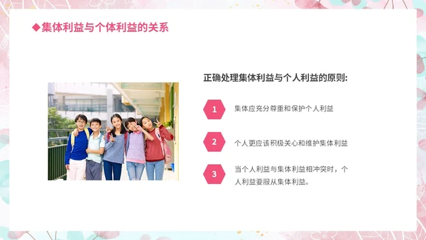 温馨粉色手绘中小学承担关爱集体的责任培训课件PPT