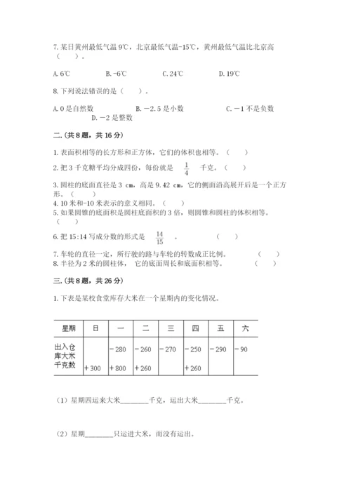 小学六年级数学摸底考试题及参考答案（满分必刷）.docx