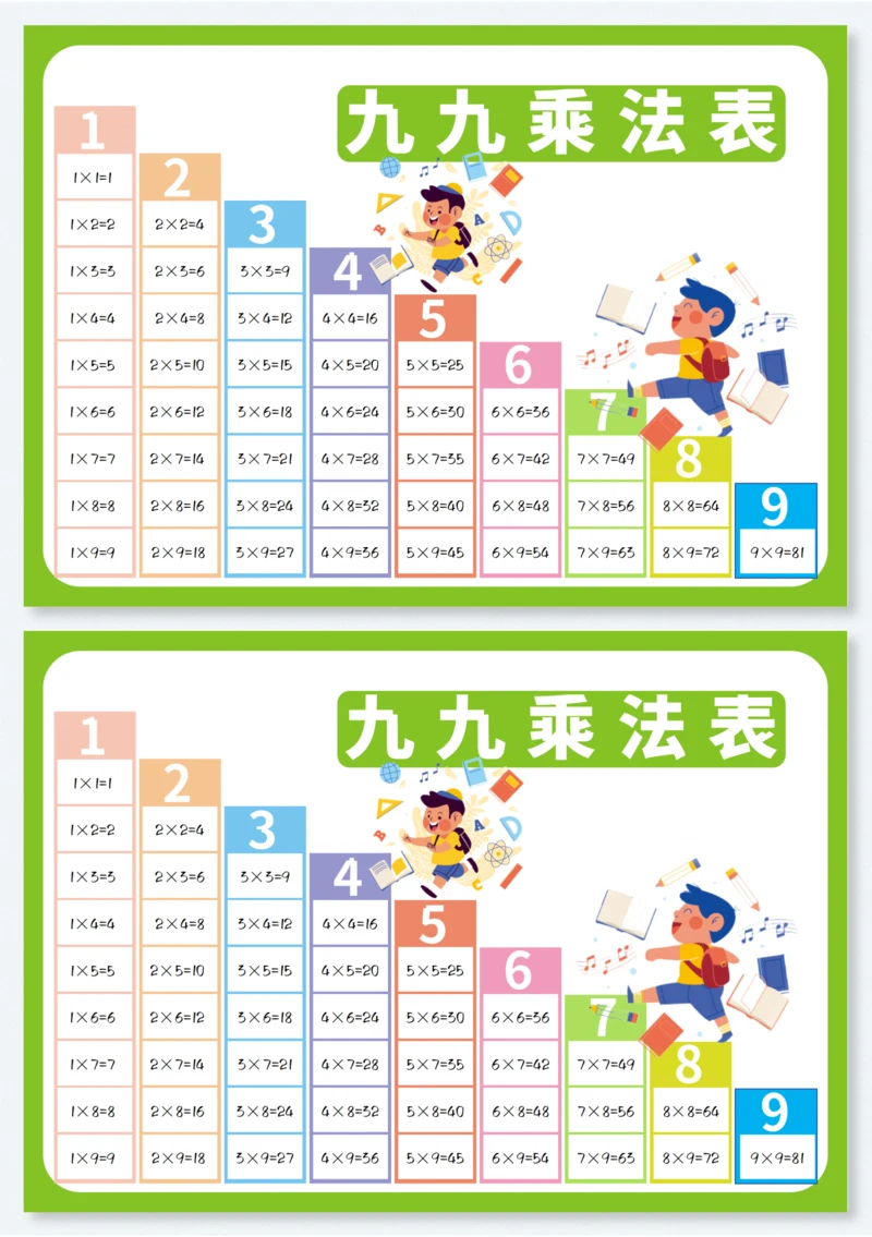 九九乘法口诀阶梯