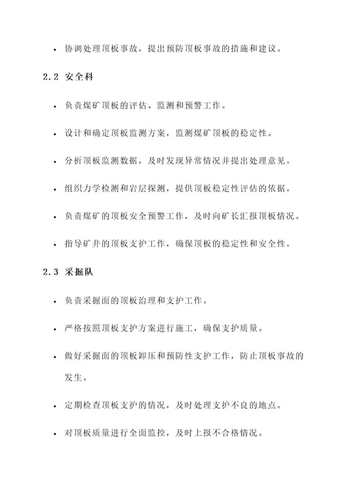 煤矿顶板管理职责分工方案