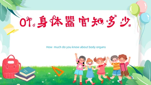 绿色小清新淡雅简约身体器官知多少幼儿园医学科普课件PPT