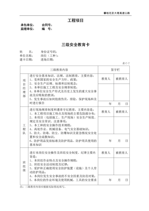 高速公路项目经理部安全管理用表.docx