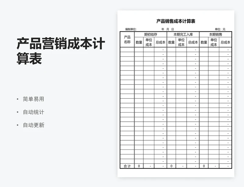 产品营销成本计算表