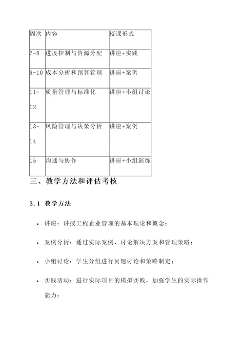 工程企业管理课程设计方案