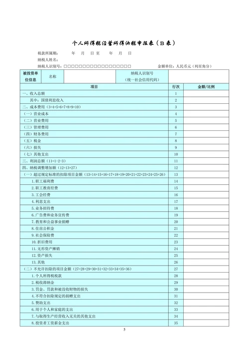 个人所得税经营所得纳税申报表（A表）（B表）（C表）