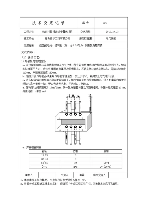 电气安装技术交底记录