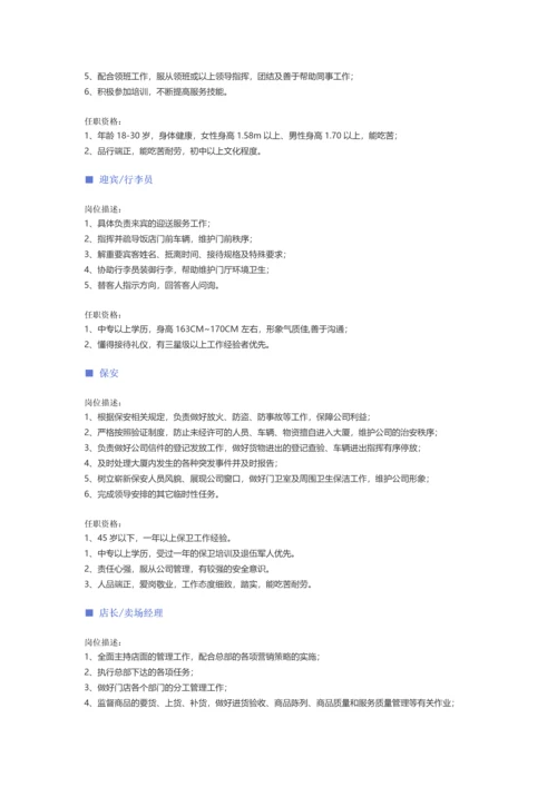 【酒店、餐饮、旅游娱乐、零售百货】职位说明书.docx