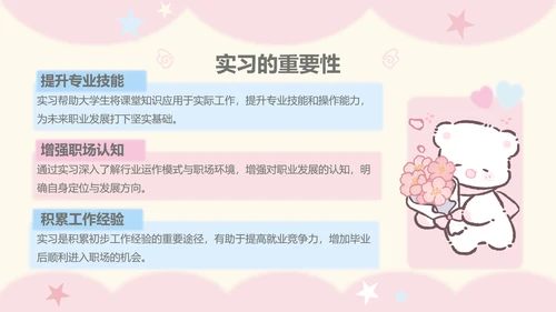 眠眠熊粉色卡通风实习报告