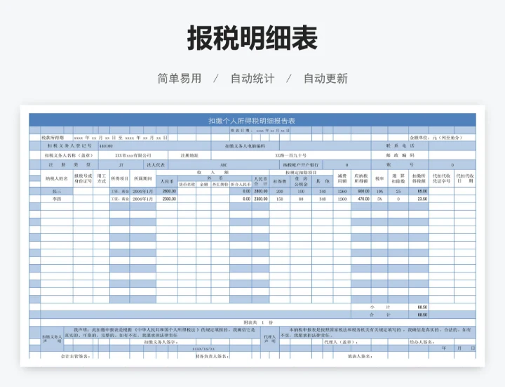 报税明细表