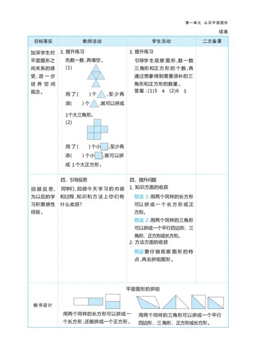第一单元 认识平面图形（大单元教学设计）-2024-2025学年一年级下册数学人教版（2024）