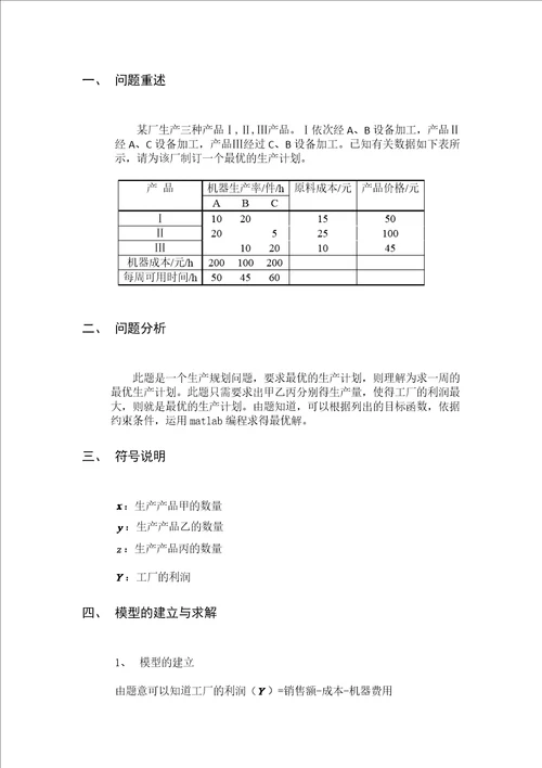 数学建模论文最优生产计划