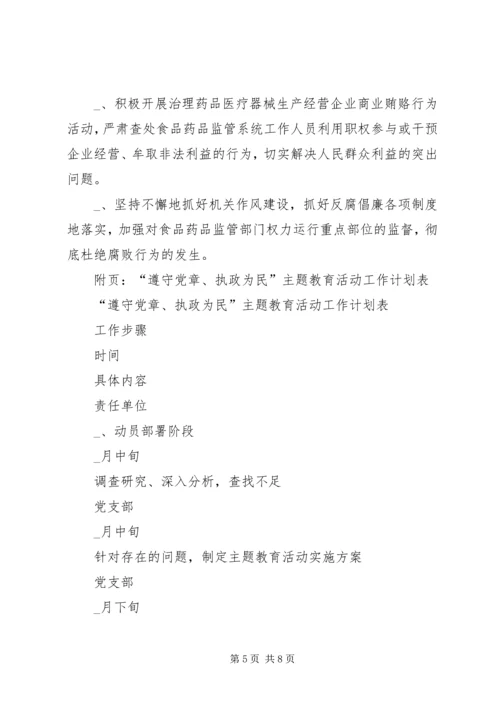 药监局开展“遵守党章、执政为民主题教育活动计划.docx
