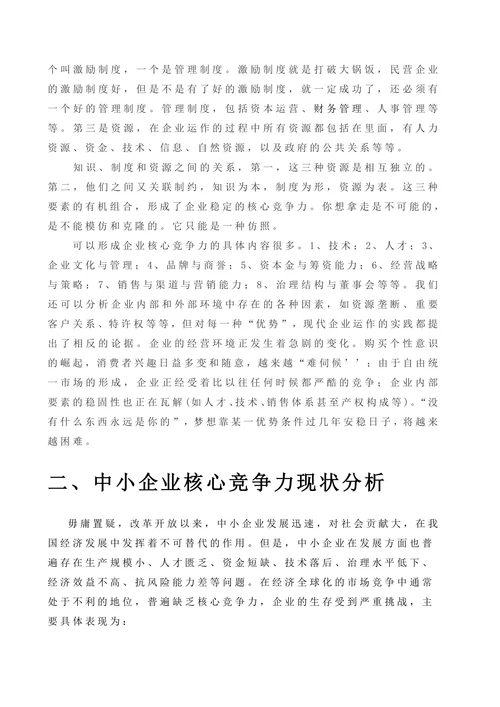中小企业核心竞争力的问题及对策研究