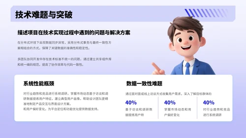蓝色3D风挑战项目总结PPT模板