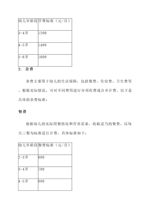 教育局幼儿园收费标准方案