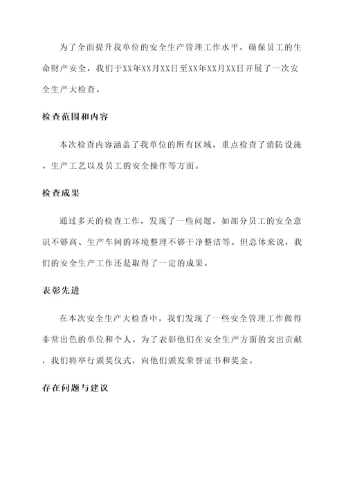 安全生产大检查情况汇报