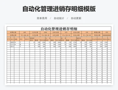 自动化管理进销存明细模版