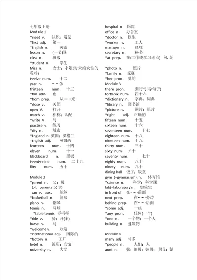 外研版初中英语单词表按册